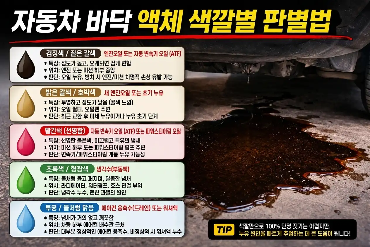 자동차 바닥 액체 색깔별 판별법